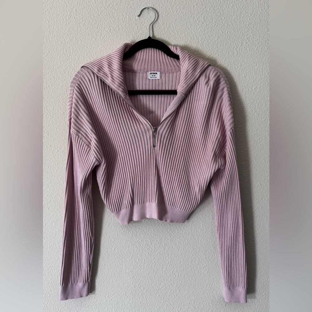 Lilac Ribbed Half-Zip Sweater